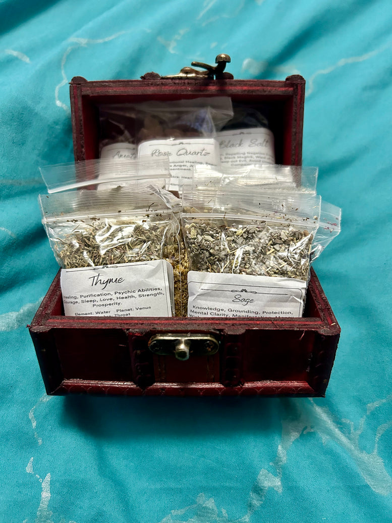 Witch Chest of Herbs and Crystals | Witchcraft | Wiccan | Pagan | Supplies | Rituals | Spirituality | Gift | Altar Tools | Spells | Chakra