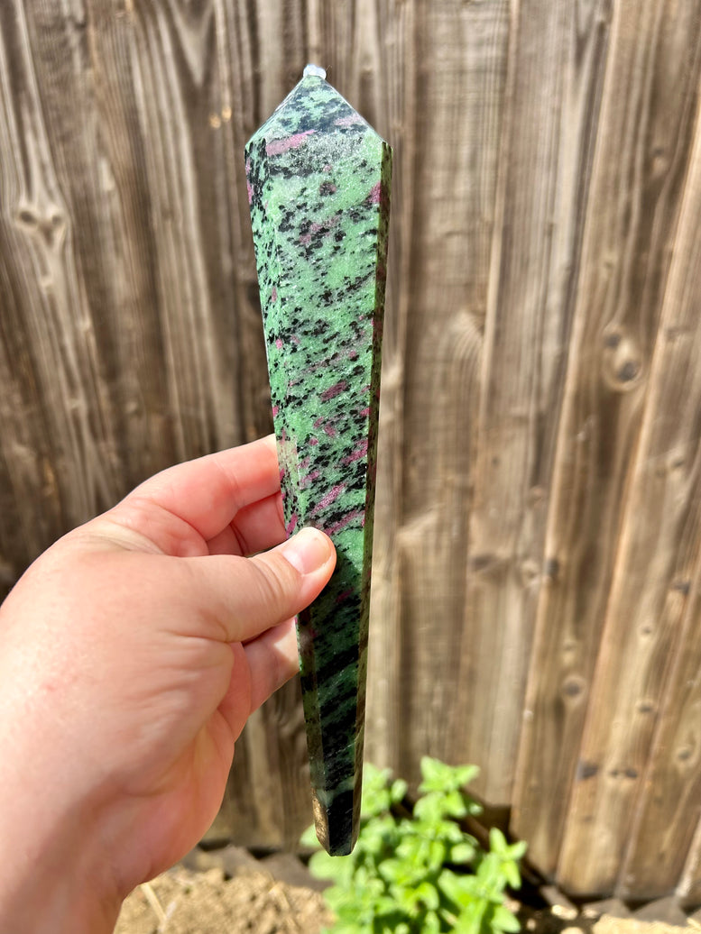 Ruby in Zoisite - Anyolite Crystal Wand | Witchcraft | Wiccan | Pagan | Natural Crystals | Healing | Point | Metaphysical | Ornament | Home