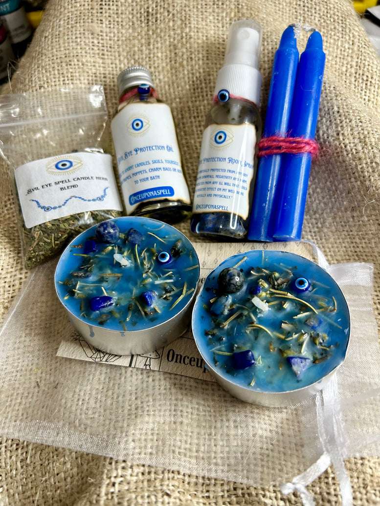 Evil Eye Protection Spell Casting Kit | Spells | Magic | Witchcraft | Wicca | Pagan | Spirituality | Candles | Room Spray | Ritual Oil