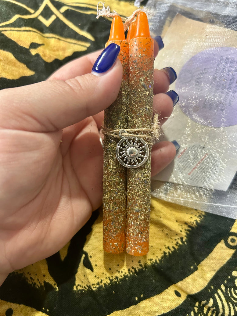 Happiness and Confidence Spell Candles: Hand-Rolled Herb Infused Set