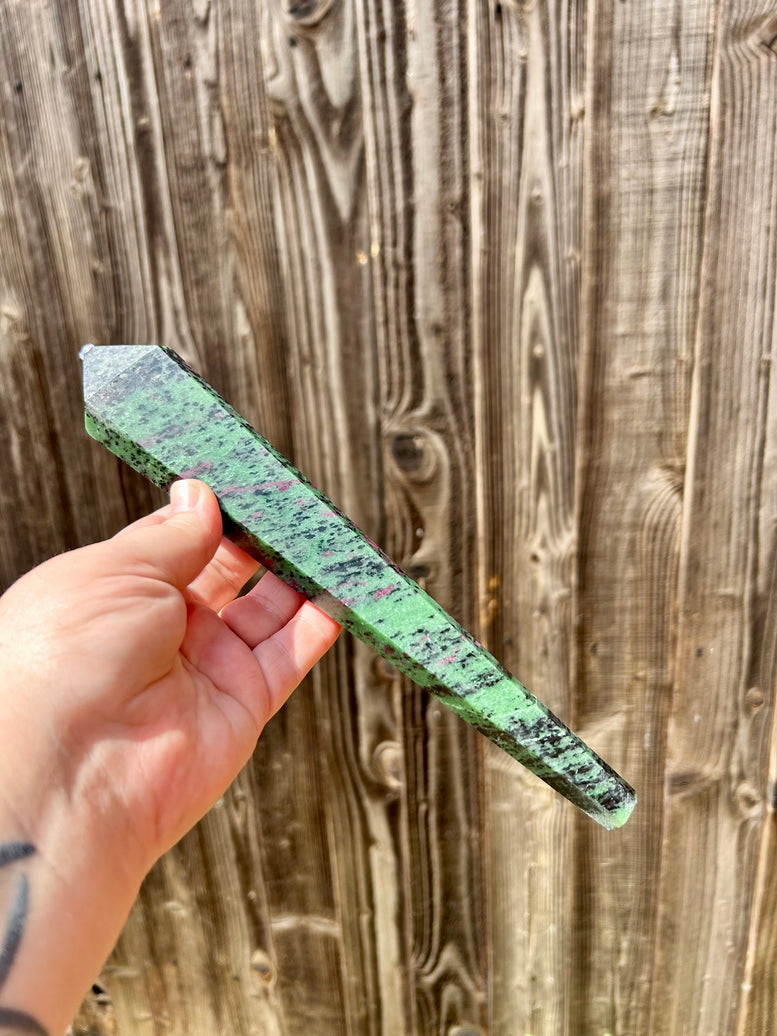 Ruby in Zoisite - Anyolite Crystal Wand | Witchcraft | Wiccan | Pagan | Natural Crystals | Healing | Point | Metaphysical | Ornament | Home