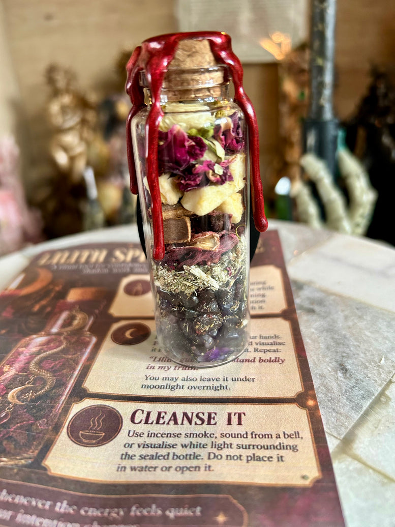 Handmade Lilith Spell Bottle with Charm Herbs & Crystals for Rituals Meditation Shadow Work Empowerment Confidence