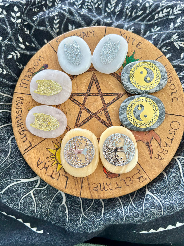 Wolf, Peace, Tree of Life Palm Stones | Reiki | Chakra | | Crystals | Wicca | Pagan | Spirituality | Quartz | Witchy | Meditation | Gemstone