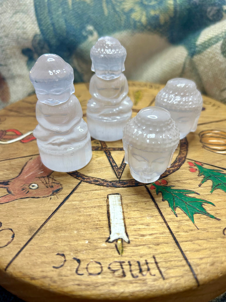 Buddha Selenite Carving | Buddha head | Crystals | Reiki | Chakra | Sitting Buddha | Spirituality | Witchy | Wicca | Pagan | Ornament | Gift
