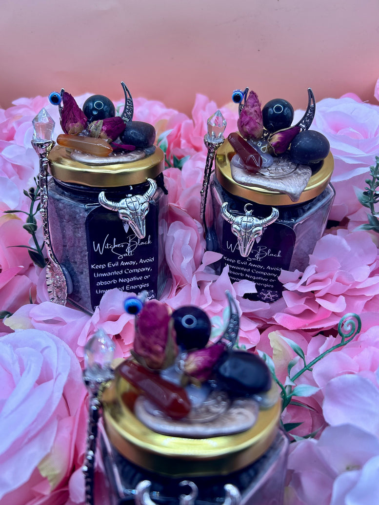 Witches Black Salt & Crystals | Witchcraft | Wiccan | Pagan | Protection | Altar Spoon | Altar | Banish | Gift