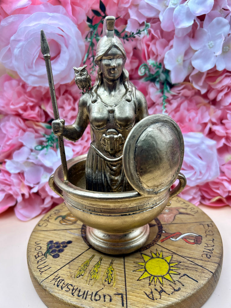 Goddess Athena Offering Bowl Statue | Handcrafted Pagan Altar Decor | Greek Goddess Figurine for Rituals & Devotional Practices | witchcraft