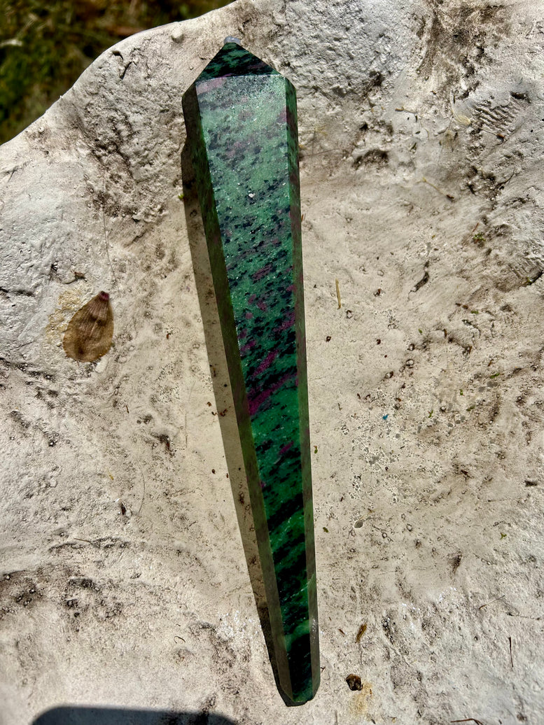 Ruby in Zoisite - Anyolite Crystal Wand | Witchcraft | Wiccan | Pagan | Natural Crystals | Healing | Point | Metaphysical | Ornament | Home