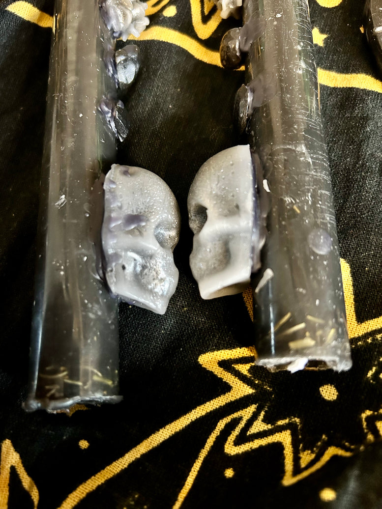 Hand Made Large Protection and Banishing Spell Candles for Spells Witchcraft with Skull Design and Floral Accents Decoration Ornaments