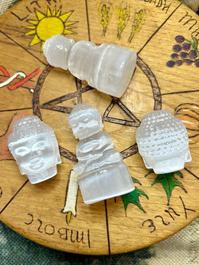 Buddha Selenite Carving | Buddha head | Crystals | Reiki | Chakra | Sitting Buddha | Spirituality | Witchy | Wicca | Pagan | Ornament | Gift