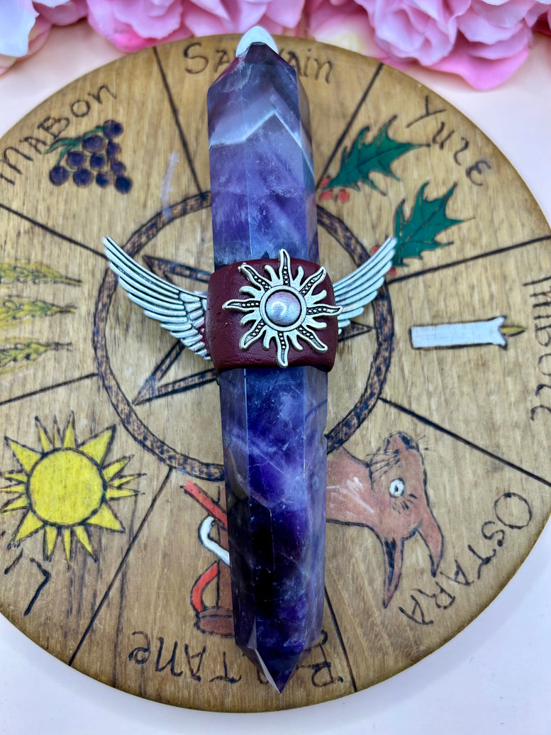 Amethyst Dragon Wand – Crystal Point with Winged Dragon Charm | Fantasy Wand for Rituals, Healing, or Display | Witchcraft | Wicca | Pagan
