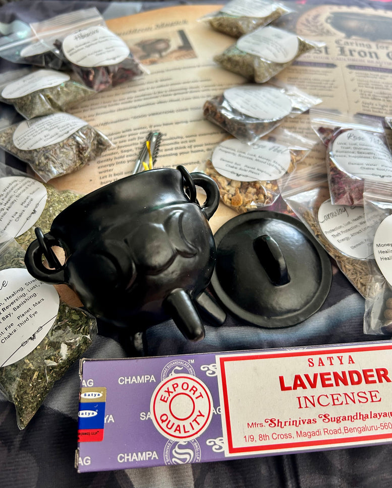 Cast iron cauldron herb kit