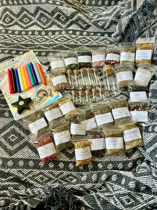 Create Your Own Spell Bottle Gift Set | Spell Bottles | Herbs | Crystals | Charms | Witchcraft | Amulets | Wiccan | Pagan | Spell Candles