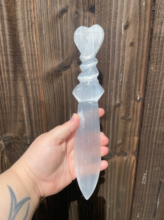 Selenite Lrg Ritual Knife - Spiral (25cm)