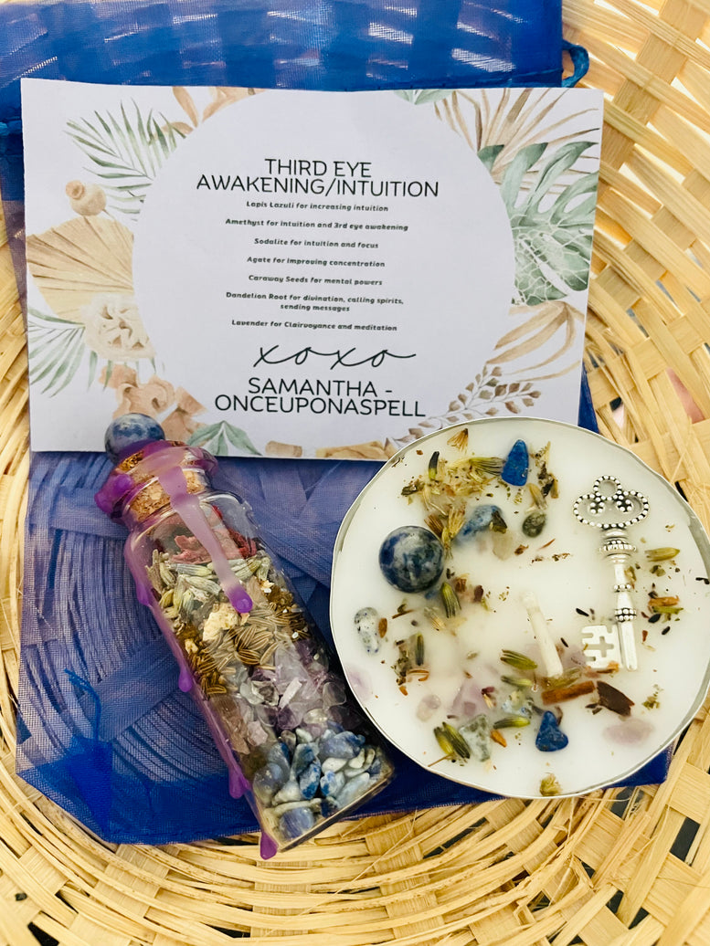 Witches Spell Bottle and Spell Candle Gift Set | Love | Intuition | Protection | Wealth | Joy | Wiccan | Pagan | Witchcraft | Spell candles