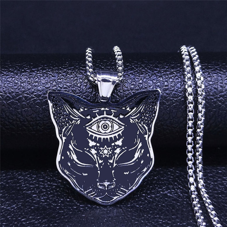 Witchcraft Eyes Cat Stainless Steel Necklace Mysterious Divination Baphomet Occult Necklace Jewelry