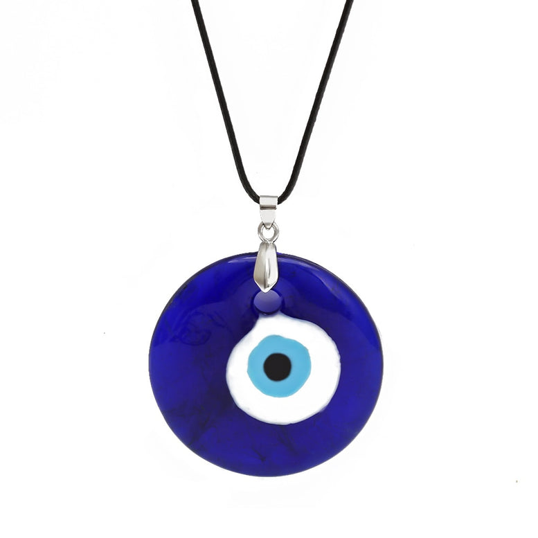 EVIL EYE Glass Blue Pendant Necklace Leather Long Neck Chain Necklace