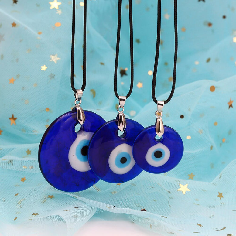 EVIL EYE Glass Blue Pendant Necklace Leather Long Neck Chain Necklace