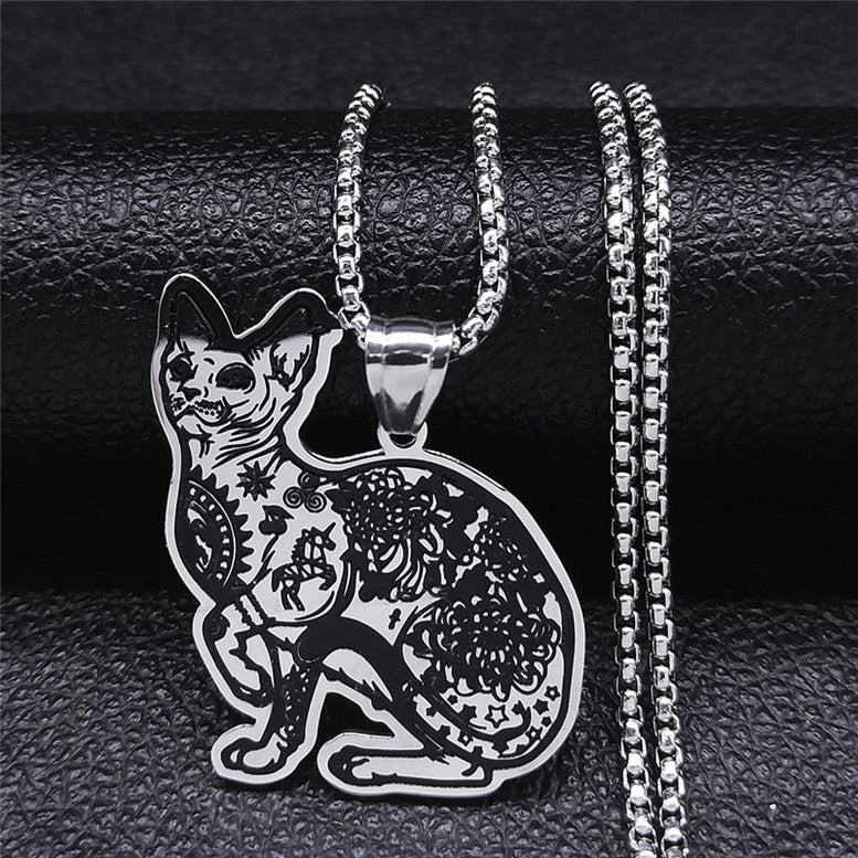 Witchcraft Eyes Cat Stainless Steel Necklace Mysterious Divination Baphomet Occult Necklace Jewelry