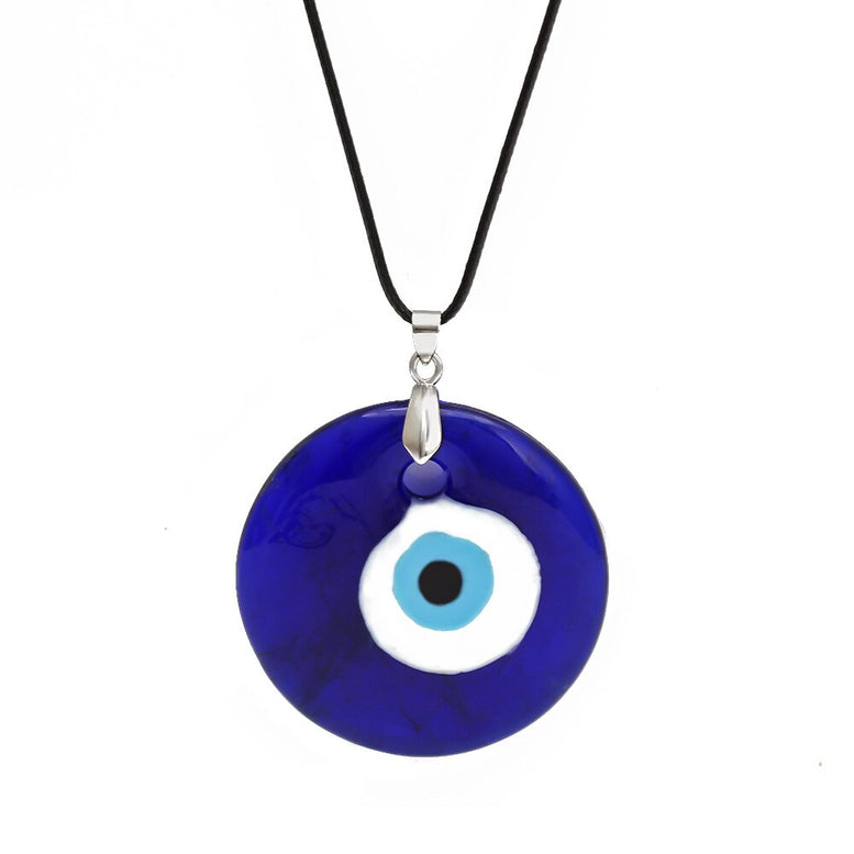 EVIL EYE Glass Blue Pendant Necklace Leather Long Neck Chain Necklace