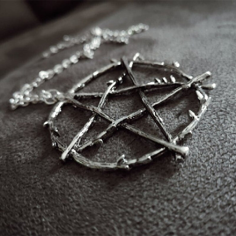 Gothic Pentagram Necklace - Antique Silver Plated