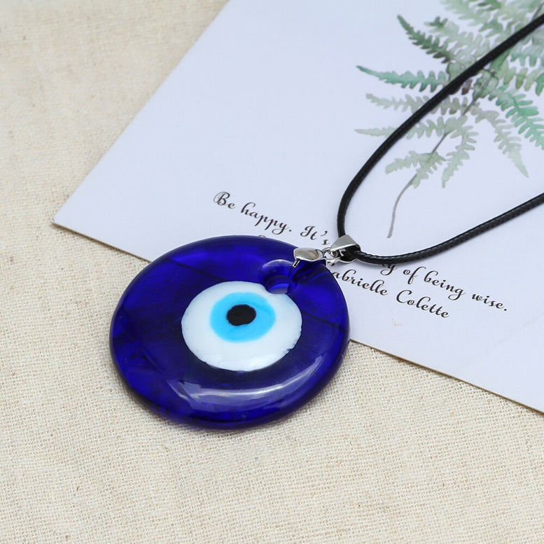 EVIL EYE Glass Blue Pendant Necklace Leather Long Neck Chain Necklace