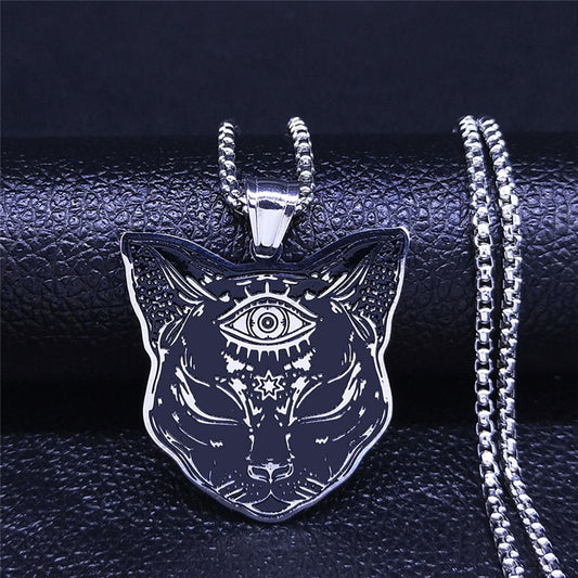 Witchcraft Eyes Cat Stainless Steel Necklace Mysterious Divination Baphomet Occult Necklace Jewelry