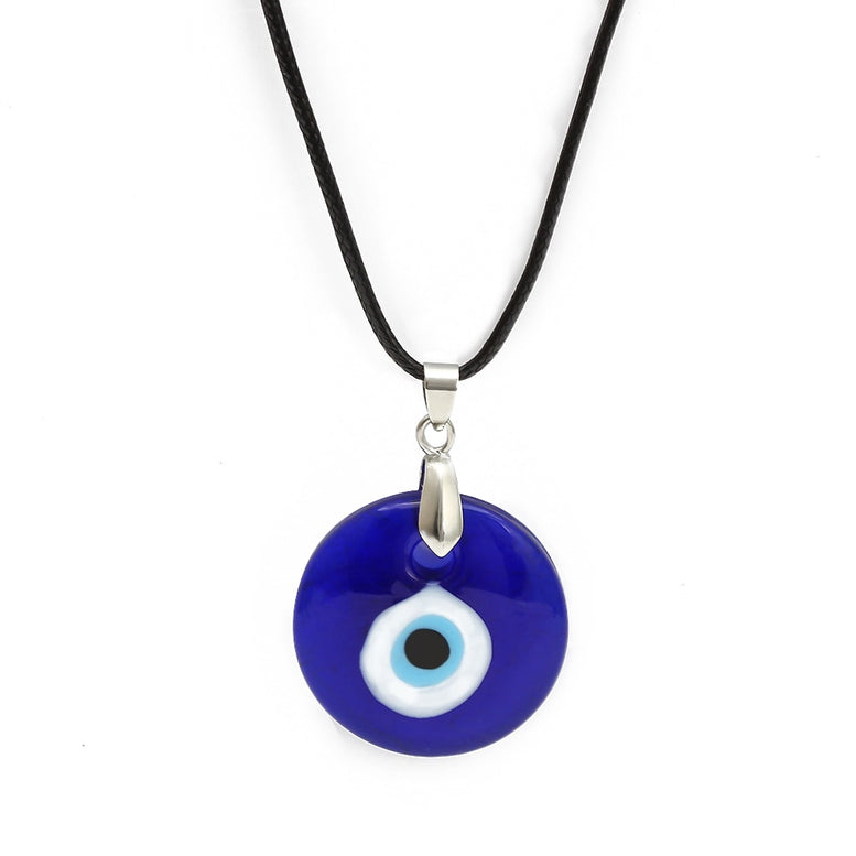 EVIL EYE Glass Blue Pendant Necklace Leather Long Neck Chain Necklace