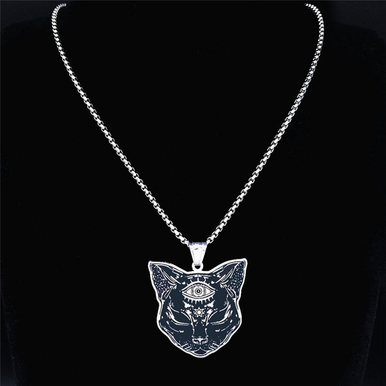 Witchcraft Eyes Cat Stainless Steel Necklace Mysterious Divination Baphomet Occult Necklace Jewelry