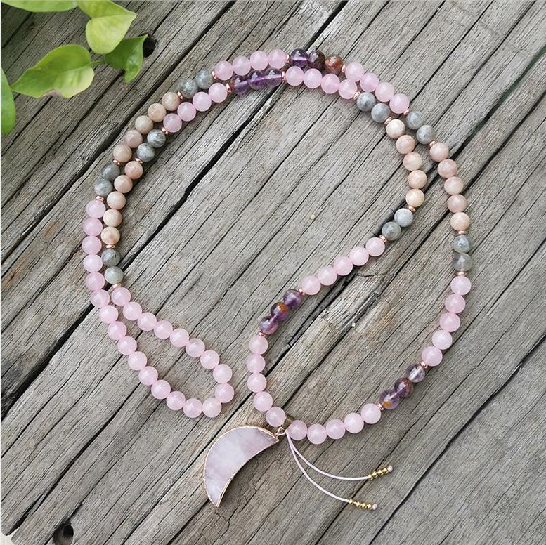 8mm Natural Crystal Beads,Labradorite,Rose Quartz,Moon,JapaMala Mala Beads