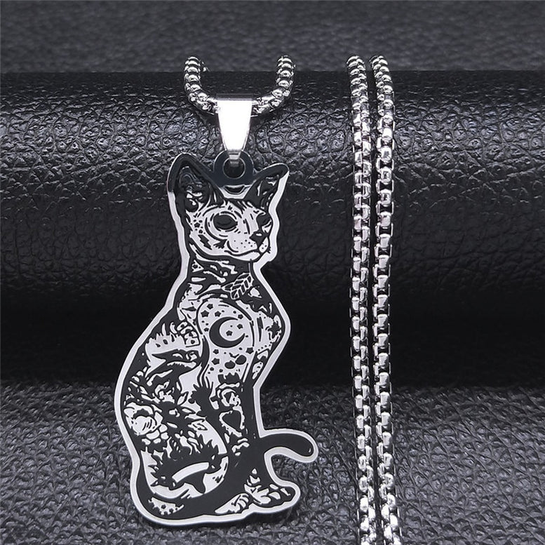 Witchcraft Eyes Cat Stainless Steel Necklace Mysterious Divination Baphomet Occult Necklace Jewelry