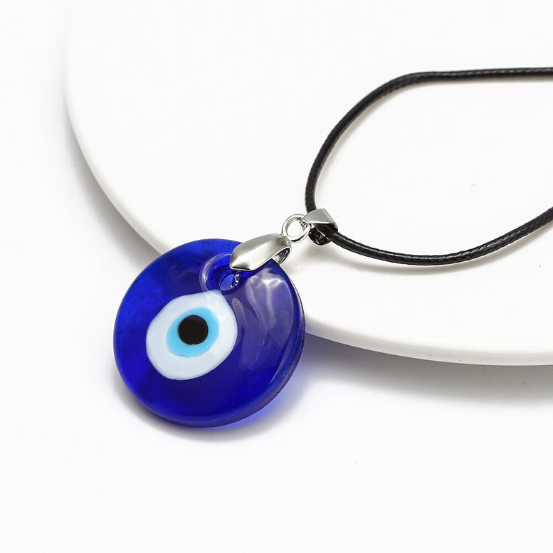 EVIL EYE Glass Blue Pendant Necklace Leather Long Neck Chain Necklace