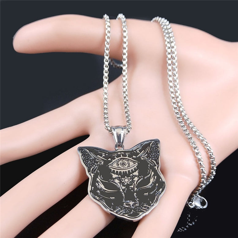 Witchcraft Eyes Cat Stainless Steel Necklace Mysterious Divination Baphomet Occult Necklace Jewelry