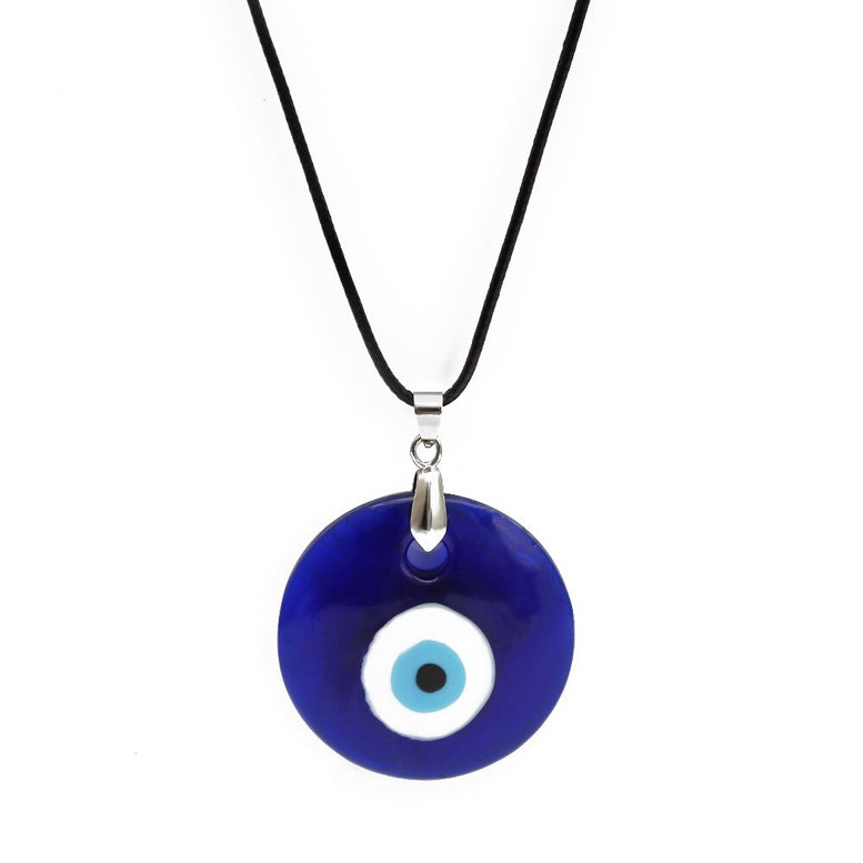 EVIL EYE Glass Blue Pendant Necklace Leather Long Neck Chain Necklace