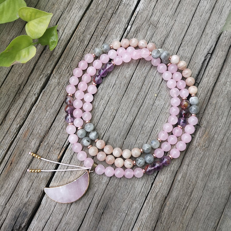 8mm Natural Crystal Beads,Labradorite,Rose Quartz,Moon,JapaMala Mala Beads