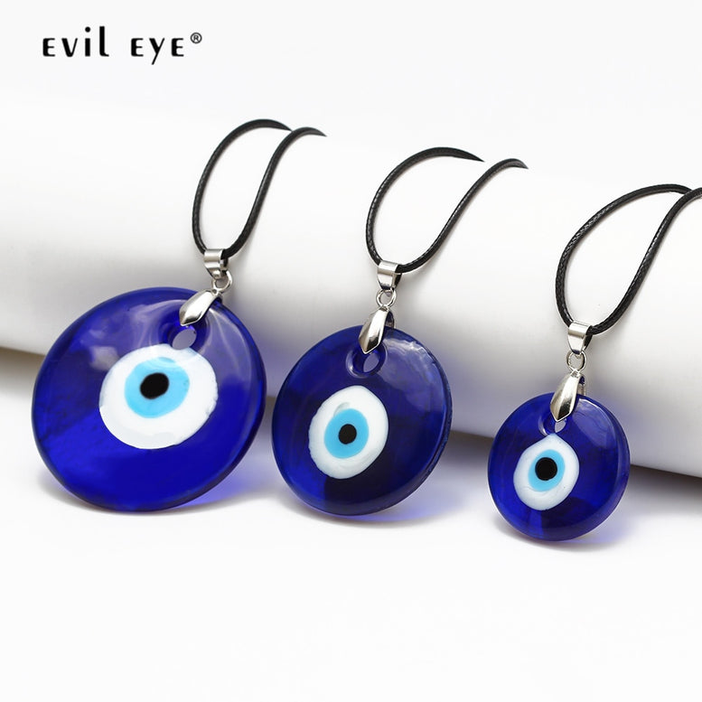 EVIL EYE Glass Blue Pendant Necklace Leather Long Neck Chain Necklace