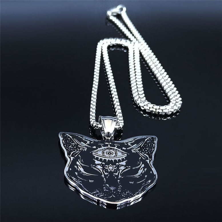 Witchcraft Eyes Cat Stainless Steel Necklace Mysterious Divination Baphomet Occult Necklace Jewelry