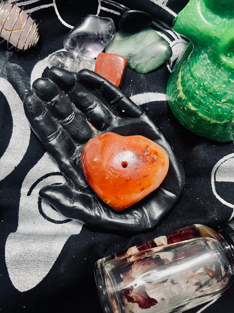 Red Agate Crystal Heart Incense Stick Holder | Incense | Witchcraft | Wiccan | Pagan | Gift | Reiki | Chakra | Healing | Natural | Gemstones