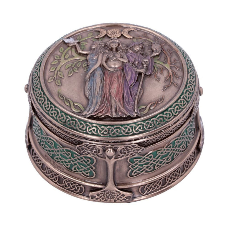 Bronze Maiden Mother Crone Triple Moon Pagan Trinket Box 9.5cm | Deity | Goddess | Moon | Witchcraft | Wiccan | Pagan
