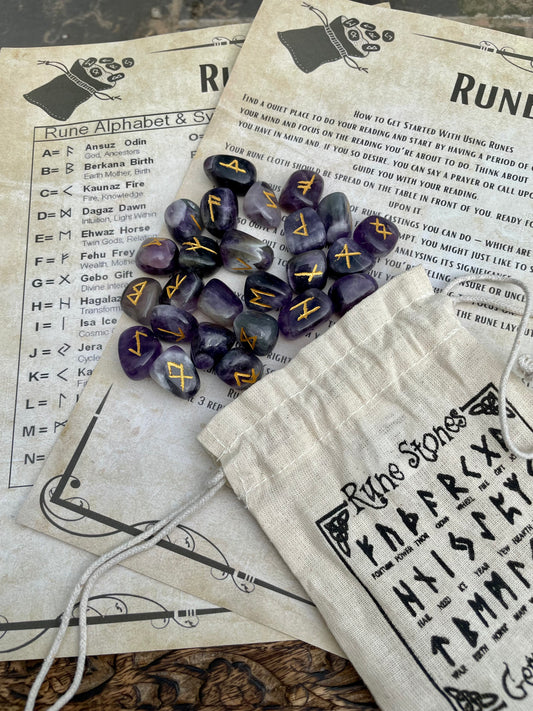 Natural Amethyst Runes Stones Set | Viking | Elder Futhark | Divination | Spiritual Healing | Crystals | Stones | Pagan | Witchcraft