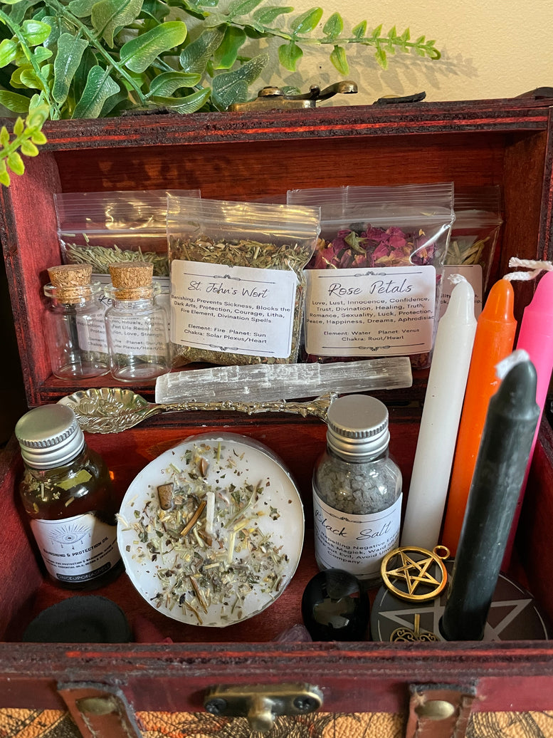 Witches Starter Kit Chest of Supplies | Gift set | Apocathery | Candles | Incense | Witchcraft | Wiccan | Pagan | Magic | Oils | Herbs