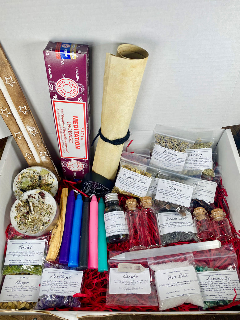 Witches Starter Kit Gift Set | Witchcraft | Wiccan | Pagan | Spells | Candles | Incense | Herbs | Crystals