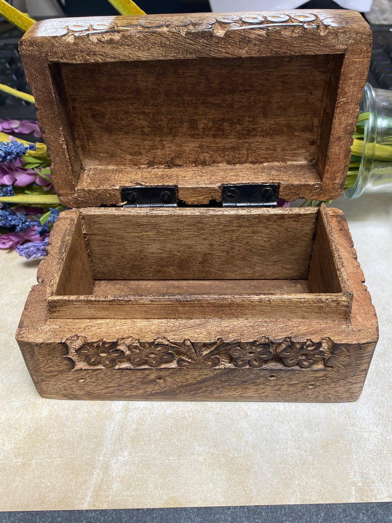 5x3 Inches Hand Carved Triple Moon Pentagram Chest | Box | Trinket | Pagan | Witchcraft | Wiccan | Moon | Triple Moon