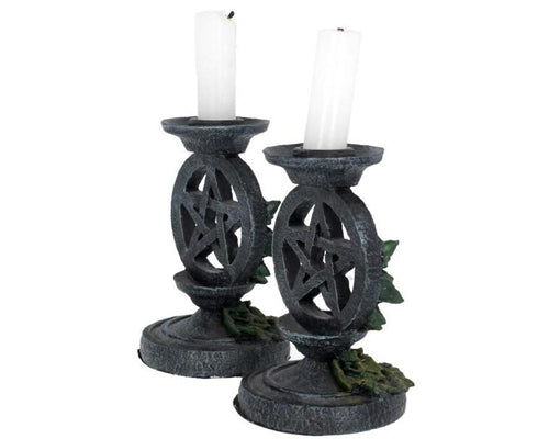 Pair of Aged Ivy Pentagram Candlesticks Gothic Candle Holders | Wiccan | Pagan | Gothic | Candle Holder | Altar Tool