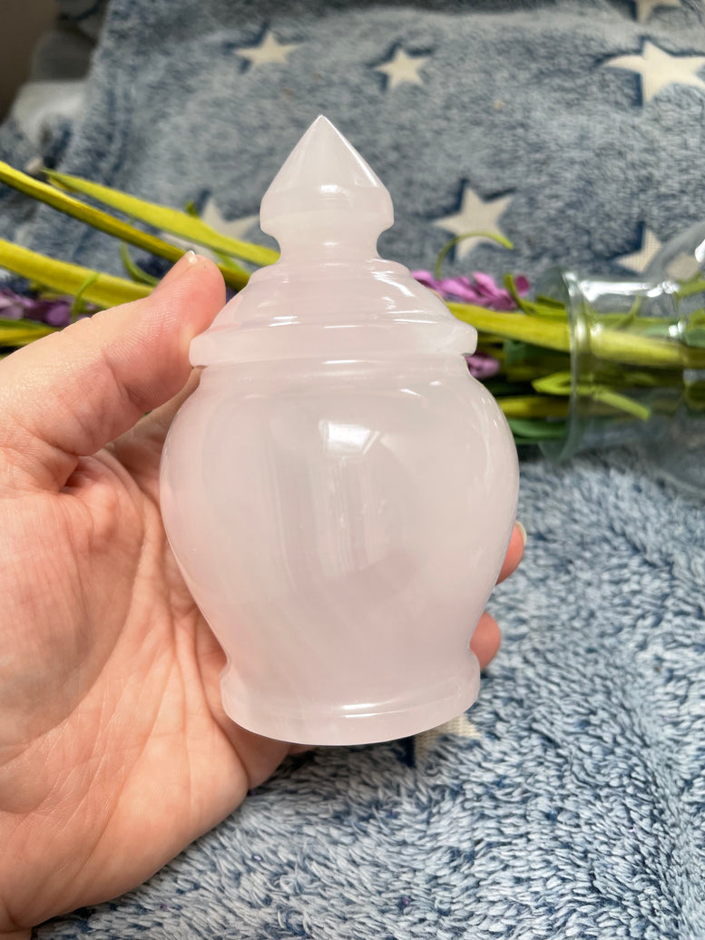 Natural Pink Calcite Jar | Trinket | Crystal | Witchcraft | Wiccan | Pagan | Gemstone | Storage Jar | Decoration | Jewellery Jar | Ornament