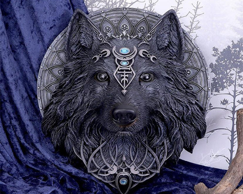 Dark Gothic Magical Wolf Moon Wall Hanging Plaque