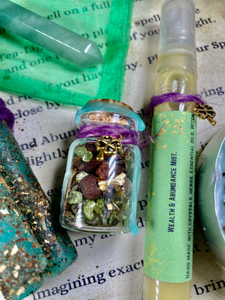 Wealth & Abundance Spell Kit | Money | Witchcraft | Wiccan | Pagan | Spell | Spell Candles | Incense | Crystals