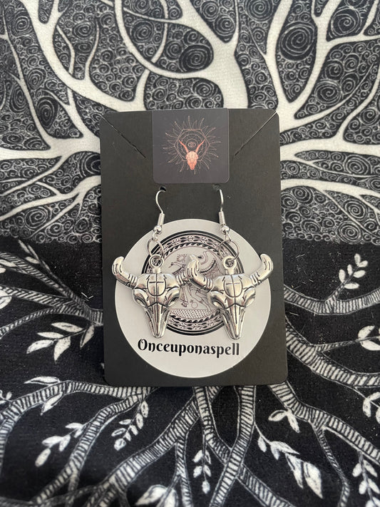 The Horned God Charm Dangle Earrings | Jewellery | Earrings | Wiccan | Pagan | Witchy | Spiritually | Baphomet | Cernunnos | Alloy | Silver