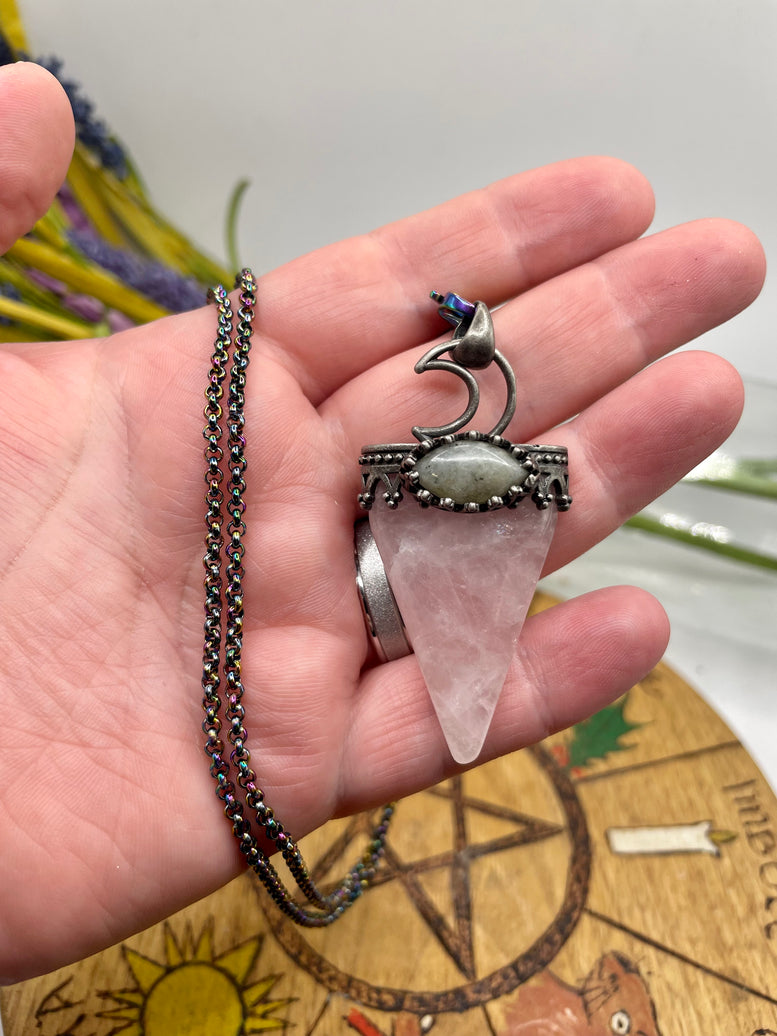 Luna Moon Pendant Rose Quartz Amulet Necklace | Goddess | Jewellery | Necklaces | Crystal | Gemstones | Reiki | Chakra | Witchy | Wiccan