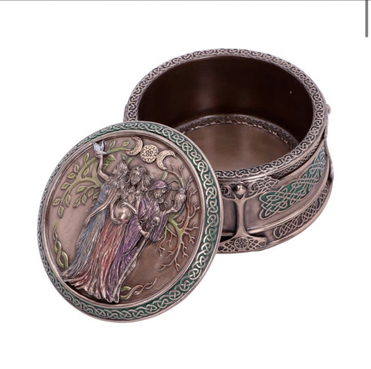 Bronze Maiden Mother Crone Triple Moon Pagan Trinket Box 9.5cm | Deity | Goddess | Moon | Witchcraft | Wiccan | Pagan