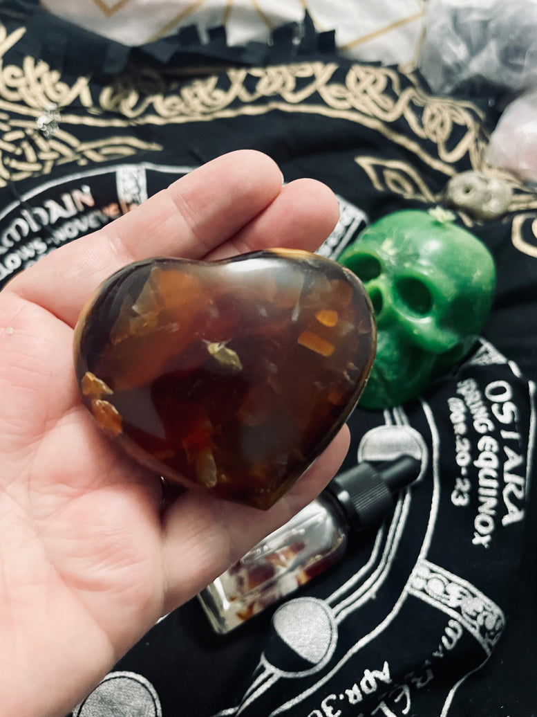 Red Agate Crystal Heart Incense Stick Holder | Incense | Witchcraft | Wiccan | Pagan | Gift | Reiki | Chakra | Healing | Natural | Gemstones